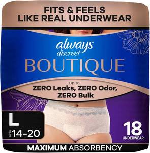 lot 3396 image: Always Discreet Boutique Incontinence Underwear, Large Rosy, 18 Count
