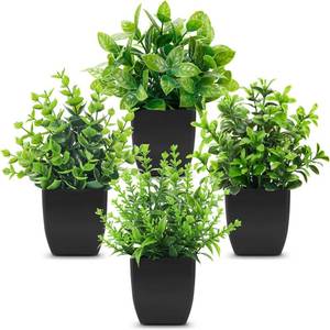 lot 3406 image: Der Rose 4 Pack Black Bathroom Decor Small Fake Plants, Halloween Decor