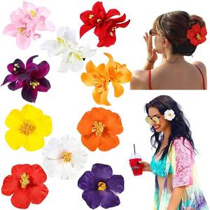 lot 3407 image: 10 Pcs Hawaiian Flower Hair Clips for Women, Plumeria & Hibiscus, 3.5-Inch
