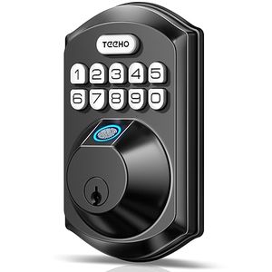 lot 3411 image: TEEHO TE002 Fingerprint Deadbolt with Keypad for Front Door, Matte Black