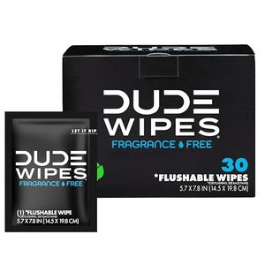 lot 3420 image: DUDE Wipes On-The-Go Unscented Adult Flushable Travel Wipes, 30 Count