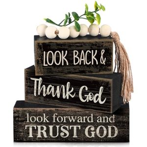 lot 3429 image: Moucuny 4 Pcs Farmhouse Table Decor Inspirational Wooden Block Signs