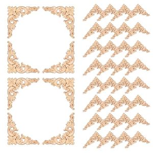lot 3431 image: Remerry 40 Pcs Wood Appliques Onlays Corner Decor for Furniture 3.94 x 3.94