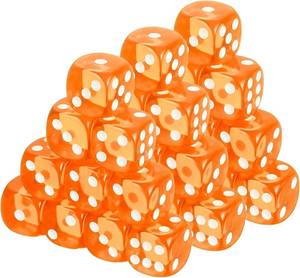 lot 3447 image: 16mm Translucent Dice, 6-Sided Square Acrylic Rounded Edges, Orange, 100 pcs