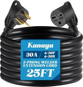 lot 3457 image: Kanayu 25ft 30A NEMA 6-30 Cord 6-30P 6-30R STW 10AWG3C 250V 7500W