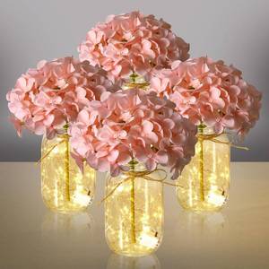 lot 3474 image: 4 Sets Hydrangea Mason Jar Centerpiece with LED Lights for Wedding
