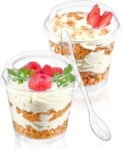 lot 3475 image: TOFLEN 6 oz Mini Dessert Cups with Lids and Spoons, 150 Pcs Serves 50