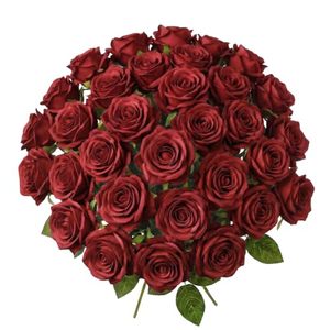 lot 3483 image: Dark Red Artificial Roses Bulk, 50Pcs 4 inch Large Fake Roses Faux Flowers