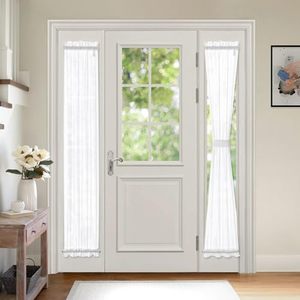 lot 3490 image: MIULEE White Linen Textured Sidelight Door Curtains W25 x L72 Inches