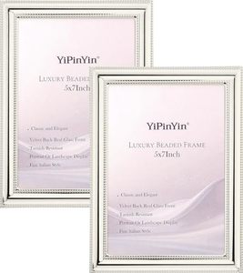 lot 3503 image: YiPinYin Silver Plated 5x7 Photo Frame (2-pack), Beaded 7x5 Frame