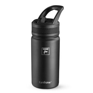 lot 3515 image: Fanhaw 14 oz Water Bottle - Insulated, Straw Lid, Stainless, BPA Free Aqua color with foxes