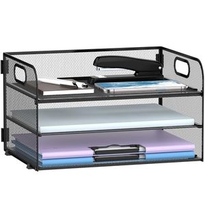 lot 3519 image: 3-Tier Desk Organizer with Handle, Paper Tray Organizer, Black