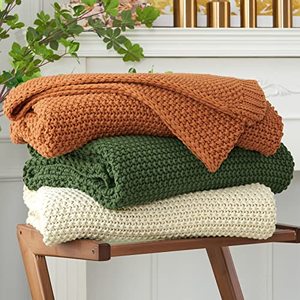 lot 3521 image: Longhui Bedding Chunky Cable Knit Throw Blanket, 60x80, 100% Cotton, Cream