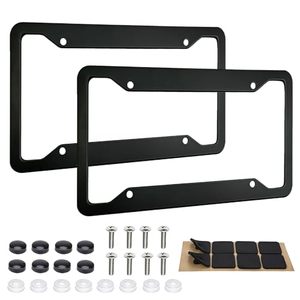 lot 3538 image: 2 Pack Black License Plate Frames - Stainless Steel, 4-Hole, Screws & Caps
