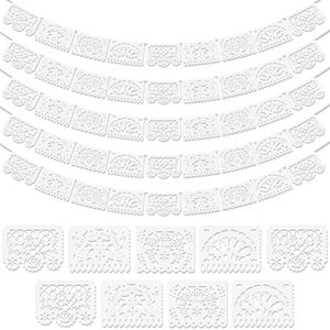 lot 3539 image: Asoulin 5 Pack White Papel Picado Banner, 90 Ft Mexican Fiesta Decor