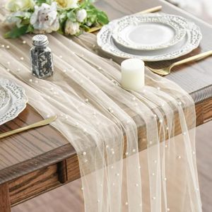 lot 3540 image: Artoid Mode 10PCS Pearl Beige Gauze Table Runner 120 Inch 10ft