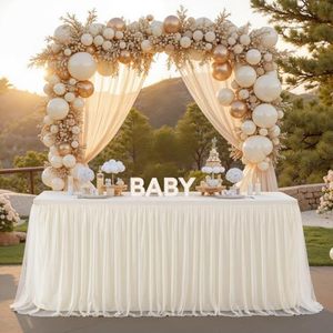 lot 3541 image: Ivory Tulle Tablecloth for 6-Foot Rectangular Tables, Wrinkle-Free