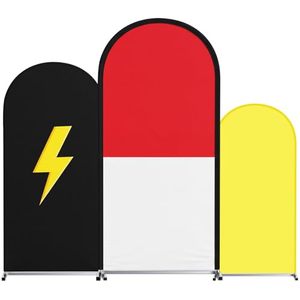 lot 3553 image: Red Black Yellow Arch Covers Backdrop Stand Cover Set of 3, 4ft-6ft