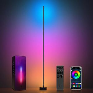 lot 3562 image: Miortior Corner Floor Lamp Smart RGB LED AppRemote 16M colors Music Sync