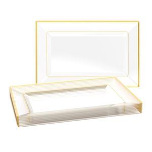 lot 3565 image: FOCUSLINE 8 PCS Plastic Serving Trays for Party, Clear Gold Rim Platters