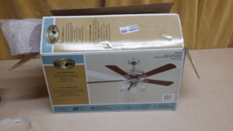 lot 10555 image: Hampton Bay 44 Sinclair Downrod Ceiling Fan in Box
