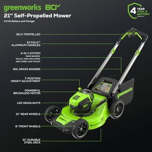 lot 101 image: $700 Greenworks 80V 21in Self-Propelled Lawn Mower Tested Working 