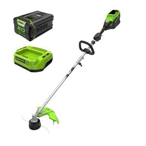 lot 104 image: $370 Greenworks 80V 16 in Cordless String Trimmer, 2.0 Ah Battery NEW 