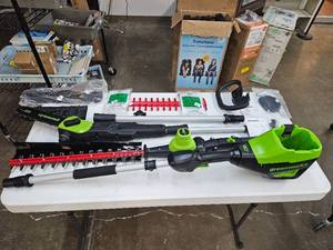 lot 105 image: Greenworks 80V Gen 2 PolesawPole Hedge Combo Kit