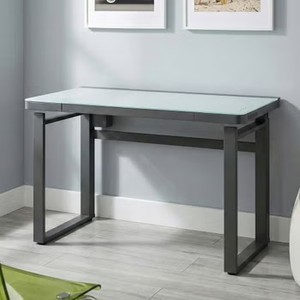 lot 549 image: $300 Tresanti Aurora 47 Adjustable Height Desk with LED Lighting Broken TopGlass