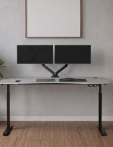 lot 594 image: Elite Pro Series 71 x 33 Standing Desk with Black Frame - Grey Top Factory Strapped 3 Boxes
