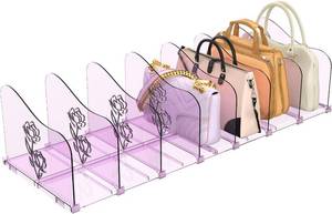 lot 1018 image: SURETIVIAN Rose Purse Dividers for Closet, 2 Pack Clear Clutch Purse Closet Organizers, Adjustable Handbag Storage Organizers, Plastic Bookshelf Separator Dividers for Bedroom Office