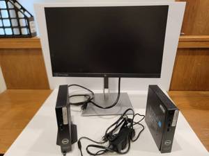 lot 1057 image: Computer Parts Lot - Lot of 2 OptiPlex 3000 Thin Clients and HP Monitor - Sold As Is See Notes
