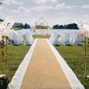lot 3021 image: Preboun 3ft x 20 ft Wedding Aisle Runner Outdoor Natural Burlap Aisle Runner for Wedding Ceremony Wide Rustic Jute Carpet Rug with Lace Outdoor Beach Ceremony Decorations for Garden Lawn Church