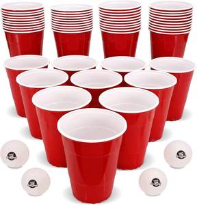lot 3022 image: GoBig 36oz Giant Red Party Cups 50 PACK - Holds Twice as Much as Standard Party Cups, Includes 4 XL Pong Balls