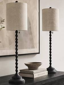 lot 3025 image: Buffet Lamps Set of 2, 30 Tall Black Table Lamps for Console Table, Entryway, Hallway, Dining Sideboard & Living Room, Candlestick Lamps with Linen Shade, Pull Chain, E26 Base, 6FT Cord