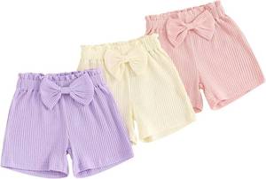 lot 3045 image: Toddler Baby Girl Shorts 3 Pack Solid Color Ribbed Elastic Waist Cottton Summer Bottoms Midi Shorts Casual Pants 12-18 Months
