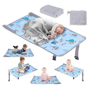 lot 3048 image: FUNSTAR Airplane seat Extender for Kids, Toddler Airplane Bed with Blanket, Airplane Travel Essentials, Durable and Comfortable Baby Portable Airplane Bed Flight Footbed (Blue.)