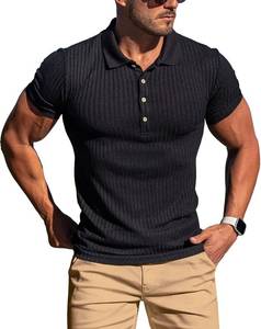 lot 3063 image: Muscle Polo Shirts for Men Short Sleeve Slim Fit Golf Shirts for Men Casual Dry Fit T Shirts Ribbed Knit Bowling Shirts 3XL