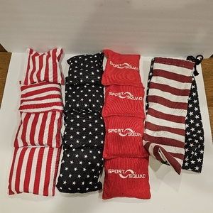 lot 3075 image: Cornhole Bags Set of 8 - Premium Corn Hole Bean Bags for Tossing - All Weather Resistant 8 Duck Cloth Double Stiched Corn Hole Bags and Tote Bags - Regulation Size. Plue 4 extra red bags