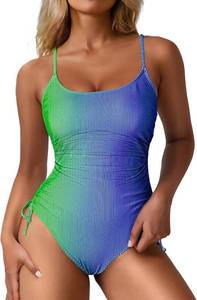 lot 3101 image: Viottiset Womens Ruched Drawstring One Piece Swimsuit Tummy Control High Cut Bathing Suit Large