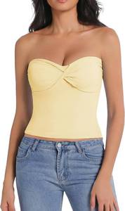 lot 3102 image: Abonlen Tube Tops for Women Twist Knot Summer Going Out Crop Tops Backless Strapless Bandeau Tops White Small