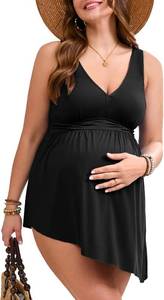 lot 3106 image: Summer Mae Plus Size Maternity One Piece Swim Dress Tie Side Pregnancy Swimsuit V-Neck Bathing Suit for Women Black 10
