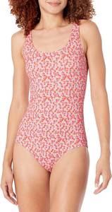 lot 3111 image: Womens One-Piece Scoop Neck Coverage Swimsuit Peach Micro Floral Medium