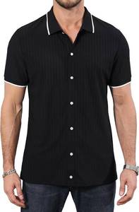 lot 3112 image: ZTN Mens Shirts Short Sleeve Casual Striped Summer Shirts Button Down Shirt for Men Beach Shirt Black M