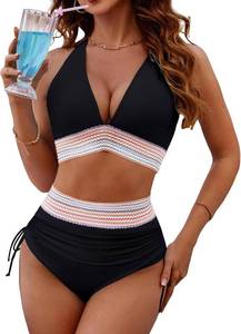 lot 3117 image: BMJL Womens High Waisted Bikini Sets Tummy Control Swimsuits Sexy V Neck Two Piece Bathing Suits Black Large