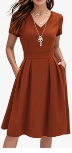 lot 3119 image: oxiully Women Casual Cocktail Elegant Burgundy Vintage Graduation Guest Dress with Pockets Brown Small