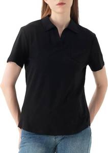lot 3123 image: Womens V-Neck Ruffle Design Polo Shirts Short Sleeve Collared Loose Casual Tunic Blouses with Pocket Size S