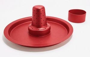 lot 3151 image: House2Home Red 2-Piece Cast Aluminum Chicken Roaster and Dip