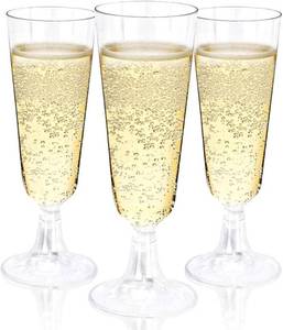 lot 5005 image: BUCLA 100 Pack Clear Plastic Champagne Flutes- 5OZ Plastic Champagne Glasses- Premium Quality Clear Disposable Cups-Ideal for Parties& Weddings