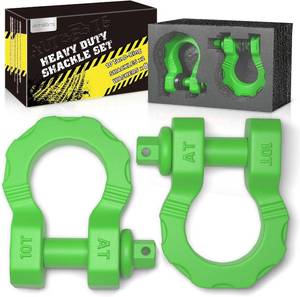 lot 5007 image: AUTOBOTS Mega D Ring Shackles 80,000 Lbs Capacity Heavy Duty 34 Shackle with 78 Pin for Tow Strap, Winch, Off-Road Vehicle Recovery Tow Shackles (2 Pack) Green